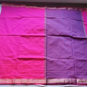 Vibrant Pink and Purple Striped Silk Cotton Saree